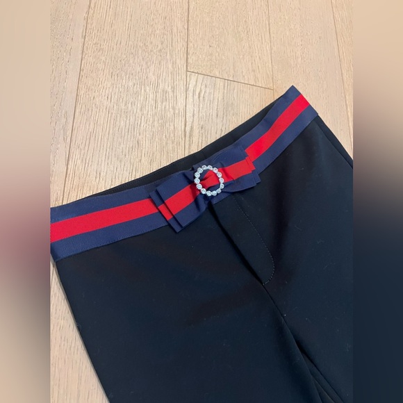 Gucci Black Straight Fit Trouser Pants Red/Blue Crystal Bow Waistband - Picture 7 of 9